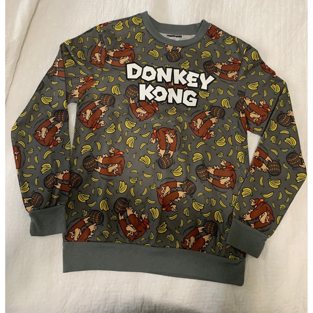 Nintendo Donkey Kong All Over Print Gray‎ Crewneck Sweatshirt Mens Small 2019